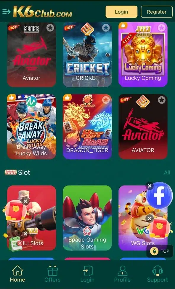 k6 club App games