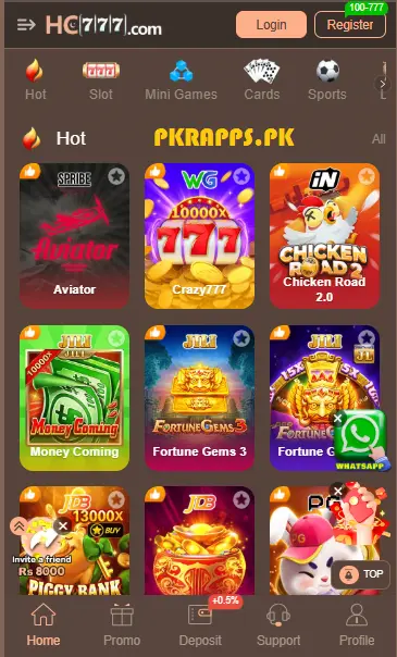 hc777 game lobby showing games