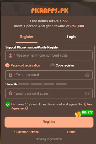 Hc777 game register and login process